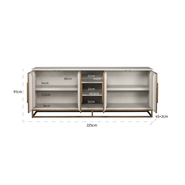 Dressoir Whitebone brass 4-deuren (Verona Grey) - Afbeelding 4