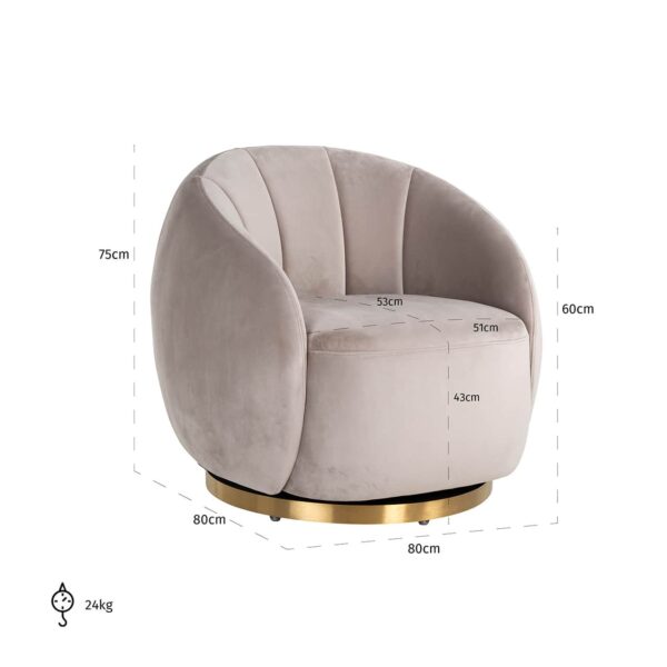 Draaifauteuil Jago khaki velvet / brushed gold (Quartz Khaki 903) - Afbeelding 5