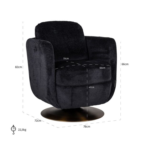 Draaifauteuil Turner black chenille (Bergen 809 black chenille) - Afbeelding 5